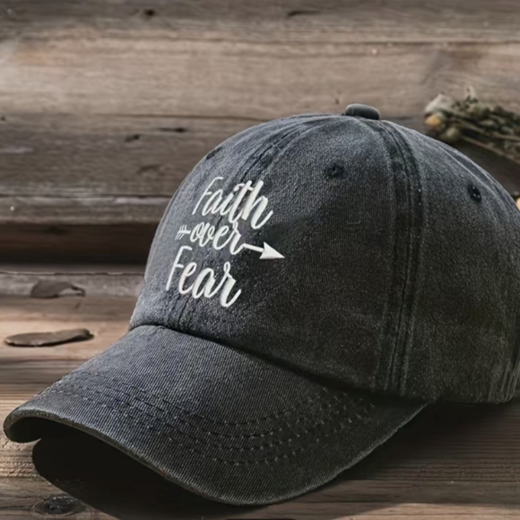 ❤️FAITH OVER FEAR❤️ Unisex Embroidered Black Adjustable Baseball Hat Cap … - Picture 2 of 7